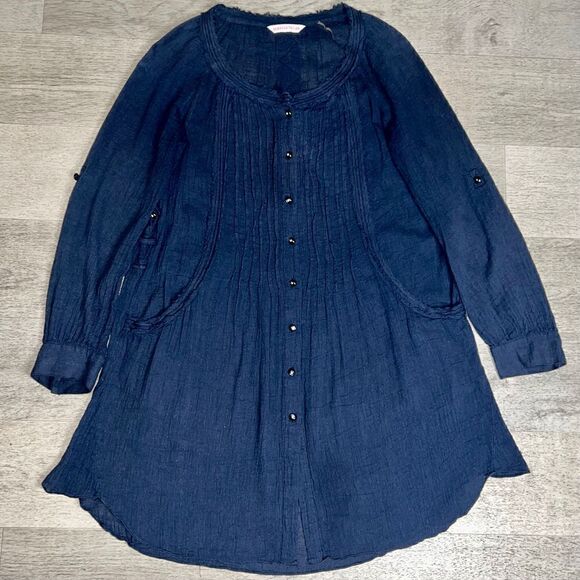 Rebecca Taylor, V-Neck Long Sleeve Button Down Tunic in Dark Navy Women’s Small - Picture 2 of 10